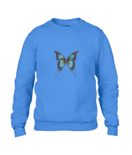 JanaRoos - T-shirts and Sweaters - Unisex Sweater - Packshot - Hand drawn illustration - Round neck - Long sleeves - Cotton - Royal navy blue- royaal blauw - blue butterfly - vlinder