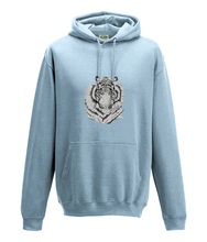 JanaRoos - Hoodie - Packshot - Hand drawn illustration - Round neck - Long sleeves - Cotton -sky blue - white tiger - witte tijger