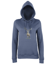 JanaRoos - women's Hoodie - Packshot - Hand drawn illustration - Round neck - Long sleeves - Cotton - airforce blue - deer colored