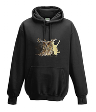 JanaRoos - Hoodies - Kids Hoodie - Packshot - Hand drawn illustration - Round neck - Long sleeves - Cotton - black - zwart - coffee owl - uil