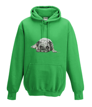 JanaRoos - Hoodies - Kids Hoodie - Packshot - Hand drawn illustration - Round neck - Long sleeves - Cotton - kelly green - gras groen - pugg - mops - dog - hond