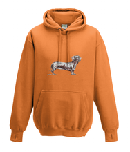 JanaRoos - Hoodies - Kids Hoodie - Packshot - Hand drawn illustration - Round neck - Long sleeves - Cotton - orange - oranje - dachshund - teckel - dog - hond