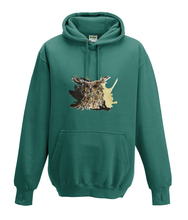 JanaRoos - Hoodies - Kids Hoodie - Packshot - Hand drawn illustration - Round neck - Long sleeves - Cotton - jade - appelblauw zeegroen - coffee owl - uil
