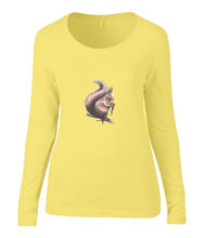 Women T-shirt -  organic cotton - long sleeved - round neck - yellow - geel - printdesign - drawing - JanaRoos - squirrel