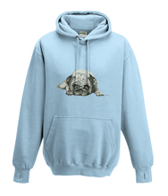 JanaRoos - Hoodies - Kids Hoodie - Packshot - Hand drawn illustration - Round neck - Long sleeves - Cotton - sky blue - hemels blauw - pugg - mops - dog - hond