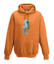 JanaRoos - Hoodies - Kids Hoodie - Packshot - Hand drawn illustration - Round neck - Long sleeves - Cotton - orange - oranje - sea horse - zeepaardje