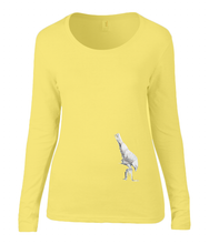 Women T-shirt -  organic cotton - long sleeved - round neck - yellow - geel - printdesign - drawing - JanaRoos - white raven - witte raaf