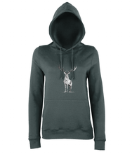 JanaRoos - women's Hoodie - Packshot - Hand drawn illustration - Round neck - Long sleeves - Cotton -charcoal grey - deer- black&white