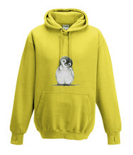 JanaRoos - Hoodies - Kids Hoodie - Packshot - Hand drawn illustration - Round neck - Long sleeves - Cotton - yellow - geel - Penguin - Pinguïn