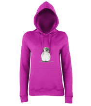 JanaRoos - women's Hoodie - Packshot - Hand drawn illustration - Round neck - Long sleeves - Cotton -pink - penguin