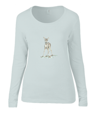 JanaRoos - Women T-shirt -  organic cotton - long sleeved - round neck - printdesign - drawing  - zilver grijs - silver grey - bambi - baby deer - hert