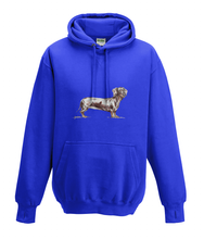 JanaRoos - Hoodies - Kids Hoodie - Packshot - Hand drawn illustration - Round neck - Long sleeves - Cotton - royal blue - marine blauw - dachshund - teckel - dog - hond