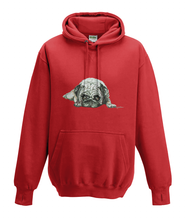 JanaRoos - Hoodies - Kids Hoodie - Packshot - Hand drawn illustration - Round neck - Long sleeves - Cotton - fire red - vuur rood - pugg - mops - dog - hond