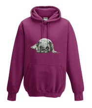 JanaRoos - Hoodies - Kids Hoodie - Packshot - Hand drawn illustration - Round neck - Long sleeves - Cotton - burgundy - paars- pugg - mops - dog - hond