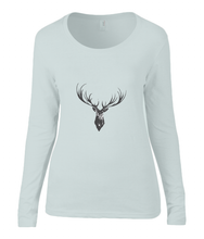 Women T-shirt -  organic cotton - long sleeved - round neck - silver grey - zilver grijs - printdesign - drawing - JanaRoos - reindeer - deer - rendier - hert