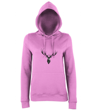 JanaRoos - women's Hoodie - Packshot - Hand drawn illustration - Round neck - Long sleeves - Cotton -candyfloss Pink- Deer black ink