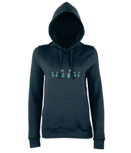 JanaRoos - women's Hoodie - Packshot - Hand drawn illustration - Round neck - Long sleeves - Cotton -marine blue- butterflies
