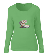 Women T-shirt -  organic cotton - long sleeved - round neck - apple green - appel groen - printdesign - drawing - JanaRoos  - fox - foxy - vos