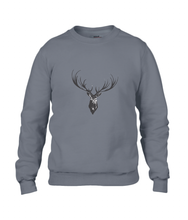 JanaRoos - Unisex sweater - Hand drawn illustration - Print design -black ink - zwarte inkt - charcoal - grijs -  Reindeer - deer - rendier - hert