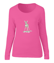 JanaRoos - Women T-shirt -  organic cotton - long sleeved - round neck - printdesign - drawing  - Coral rose - roos - bambi - baby deer - hert