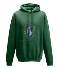 JanaRoos - Hoodie - Packshot - Hand drawn illustration - Round neck - Long sleeves - Cotton - bottle green- peacock - pauw