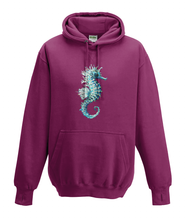 JanaRoos - Hoodies - Kids Hoodie - Packshot - Hand drawn illustration - Round neck - Long sleeves - Cotton - burgundy - paars - sea horse - zeepaardje