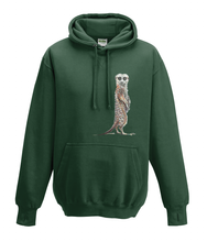 JanaRoos - Hoodies - Kids Hoodie - Packshot - Hand drawn illustration - Round neck - Long sleeves - Cotton -bottle green - fles groen- meerkat - stokstaartje