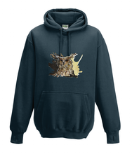 JanaRoos - Hoodies - Kids Hoodie - Packshot - Hand drawn illustration - Round neck - Long sleeves - Cotton - new french navu blue-  marine blauw - coffee owl - uil