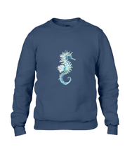 JanaRoos - T-shirts and Sweaters - Sweater - Packshot - Hand drawn illustration - Round neck - Long sleeves - Cotton - navy blue - marine  blauw - Sea-Horse - Zeepaardje