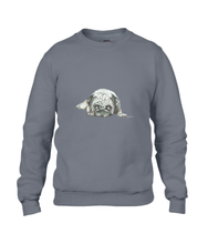 JanaRoos - T-shirts and Sweaters - Sweater - Packshot - Hand drawn illustration - Round neck - Long sleeves - Cotton - Charcoal - grijs - Pugg - Mops - dog - Hond