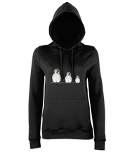JanaRoos - women's Hoodie - Packshot - Hand drawn illustration - Round neck - Long sleeves - Cotton - black - penguins