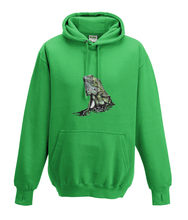 JanaRoos - Hoodies - Kids Hoodie - Packshot - Hand drawn illustration - Round neck - Long sleeves - Cotton - kelly green - groen - iguana - igujana - colored - gekleurd