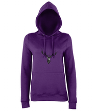 JanaRoos - women's Hoodie - Packshot - Hand drawn illustration - Round neck - Long sleeves - Cotton -purple- Deer black ink