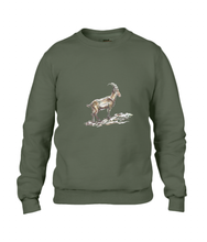 JanaRoos - T-shirts and Sweaters - Sweater - Packshot - Hand drawn illustration - Round neck - Long sleeves - Cotton - city green - khaki groen - gems - mountain goat - berggeit