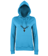 JanaRoos - women's Hoodie - Packshot - Hand drawn illustration - Round neck - Long sleeves - Cotton -sapphire blue- Deer black ink