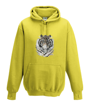 JanaRoos - Hoodies - Kids Hoodie - Packshot - Hand drawn illustration - Round neck - Long sleeves - Cotton - yellow - geel - Siberian tiger - siberische tijger - colored - gekleurd
