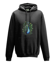 JanaRoos - Hoodie - Packshot - Hand drawn illustration - Round neck - Long sleeves - Cotton - jet black - zwart - peacock - pauw