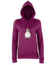 JanaRoos - women's Hoodie - Packshot - Hand drawn illustration - Round neck - Long sleeves - Cotton - burgundy- penguin