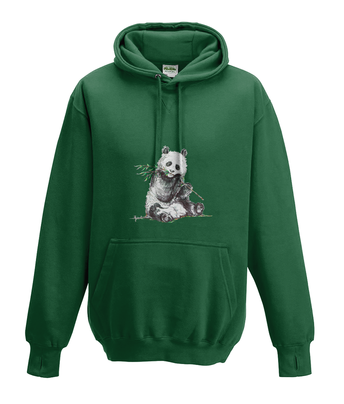 JanaRoos - Hoodies - Kids Hoodie - Packshot - Hand drawn illustration - Round neck - Long sleeves - Cotton - bottle green - fles groen-  panda bear - beer 