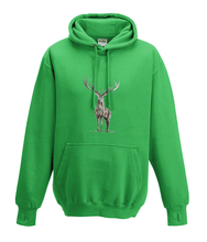 JanaRoos - Hoodies - Kids Hoodie - Packshot - Hand drawn illustration - Round neck - Long sleeves - Cotton - kelly green -groen - deer - reindeer - hert - rendier - colored - gekleurd